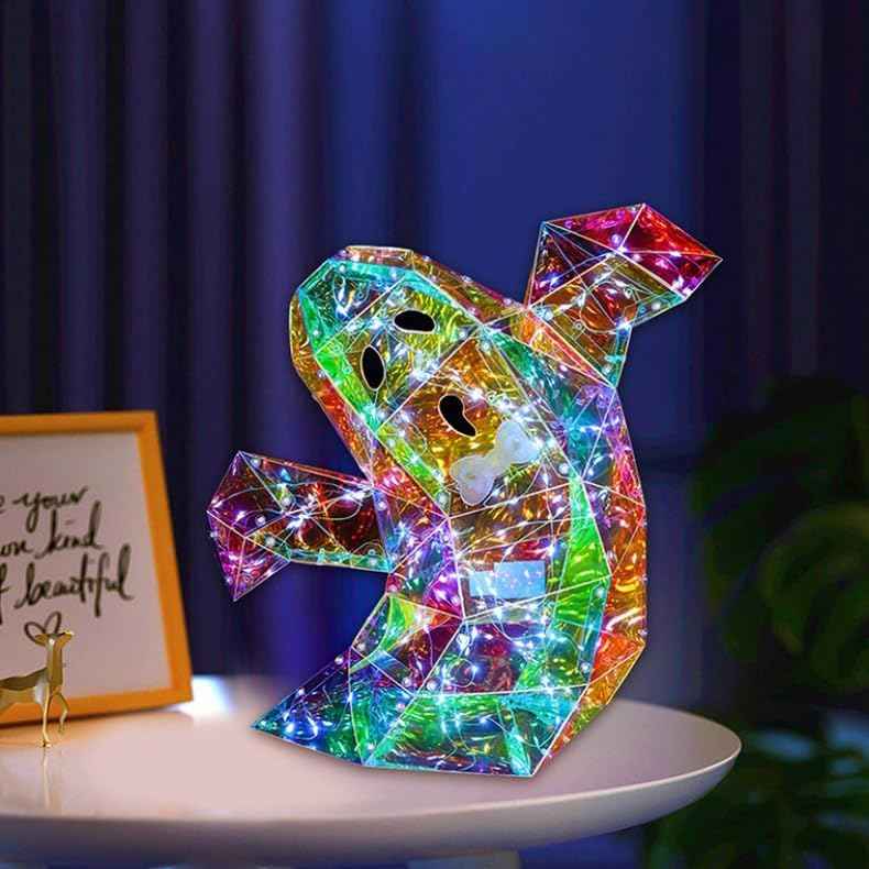 Spooky Ghost LED Lights - 2 Pcs Prismatic Iridescent Halloween Decorations for Indoor Use