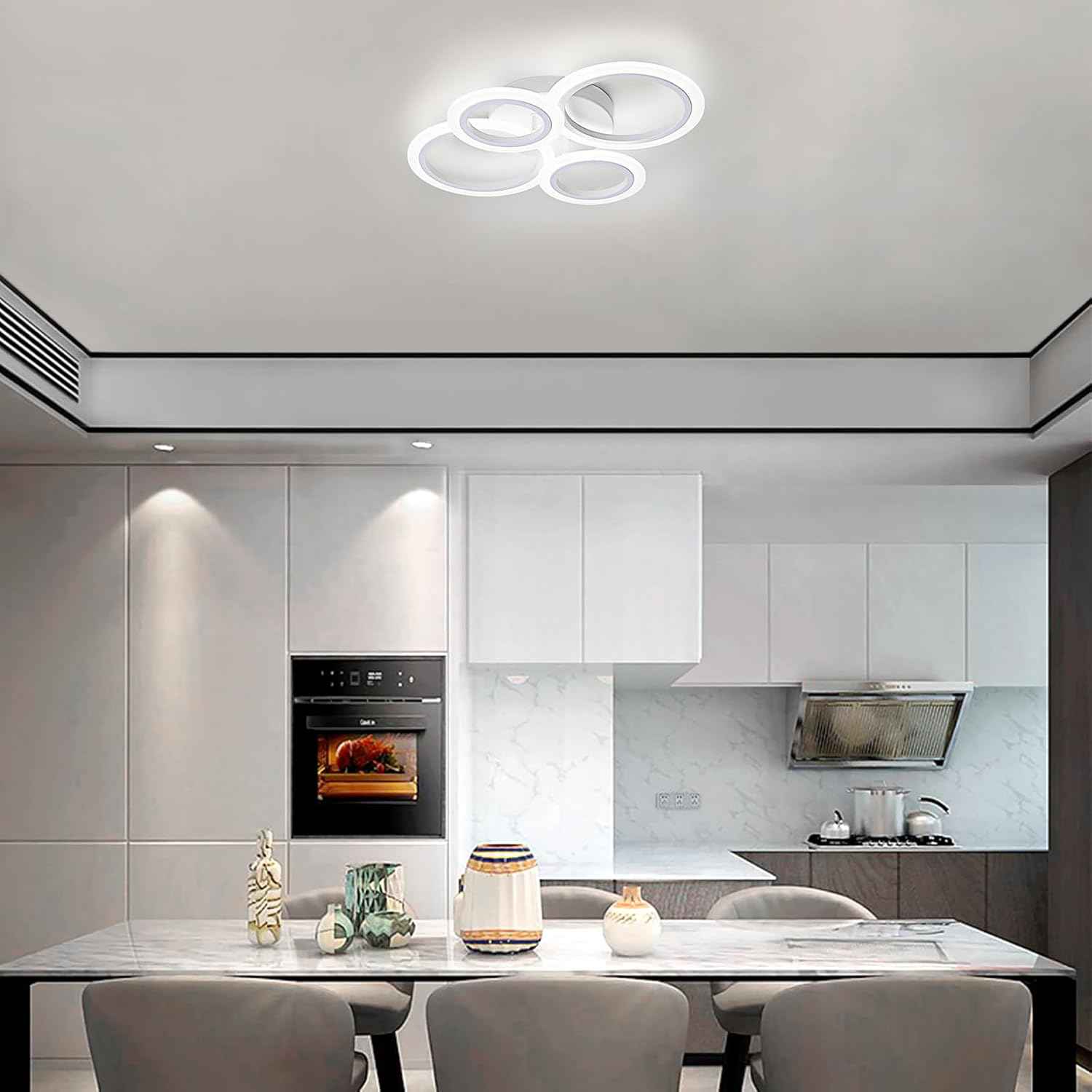 Modern LED Flush Mount Ceiling Light - 4 Rings 4000K Fixture for Kitchen & Living Room