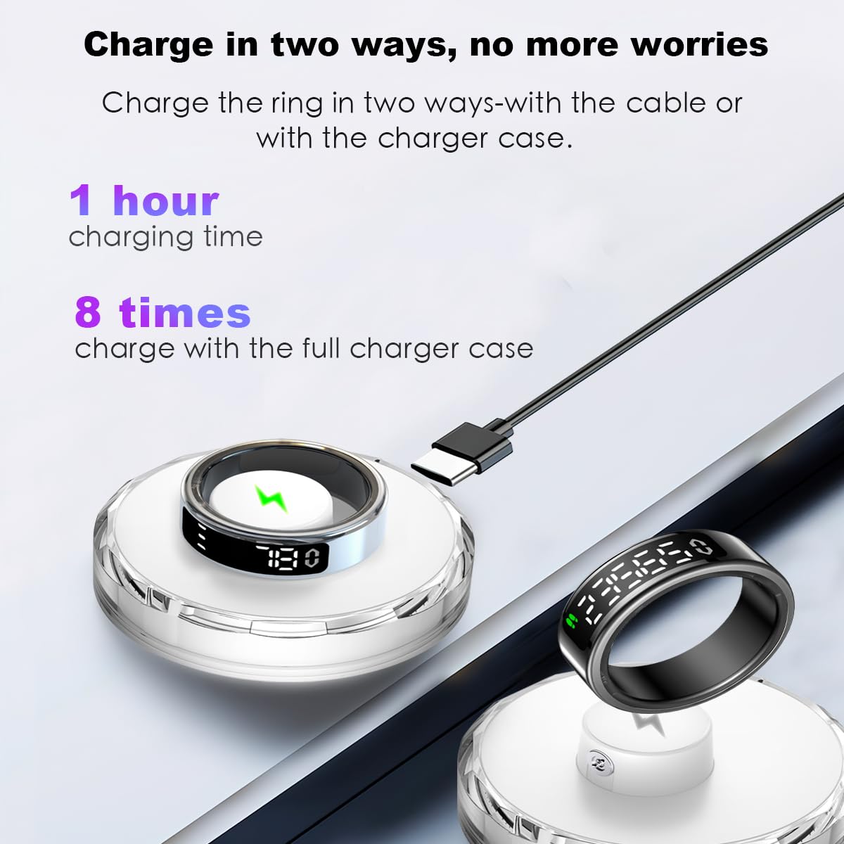 Smart Health Ring with Screen,for Women Men Fitness Tracker Heart Rate, Blood Oxygen, HRV,Sleep Monitoring, Step Counting, IP68 for iPhone and Android, No Subscription Fee (Silver, 12#)
