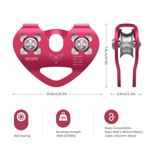 Lixada Zip Line Pulley 30KN Tandem Speed Double Pulley for 1/4 5/16 3/8 1/2 Cable Backyard Zipline, Hauling, Rigging and Commercial Purposes,Holds Upto 6700lbs