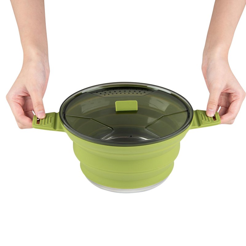 Restaurantware-Hi Tek 2.5 Liter Collapsible Camping Pot, 1 Portable Cook Pot - With Lid, Stainless Steel Bottom, Silicone Camping Cookware, For Travel Or Outdoor Hiking- Restaurantware