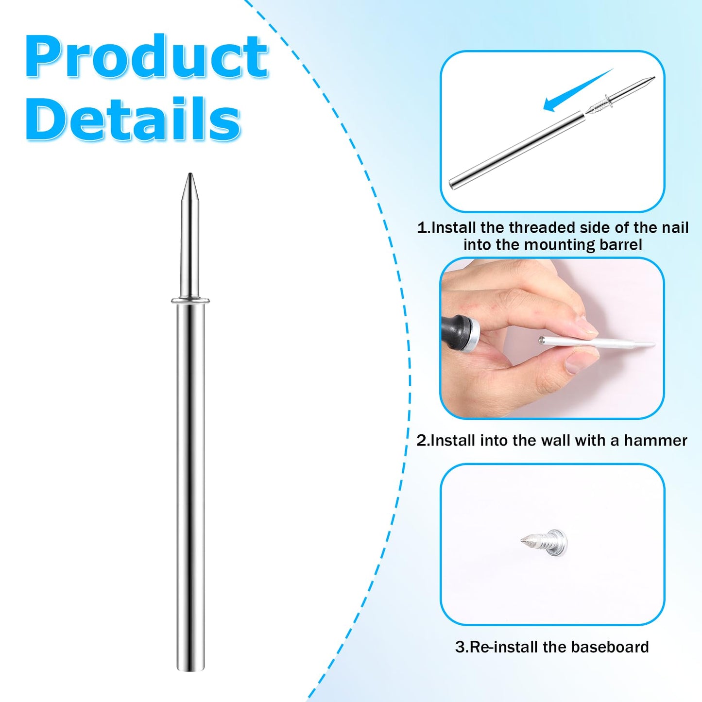 simarro 500 Packs Double-Head Skirting Thread Seamless Nail Bulk, Skirting Line without Marks Nail Invisible Security Screws with 5 Nail Specific Sleeve Tools