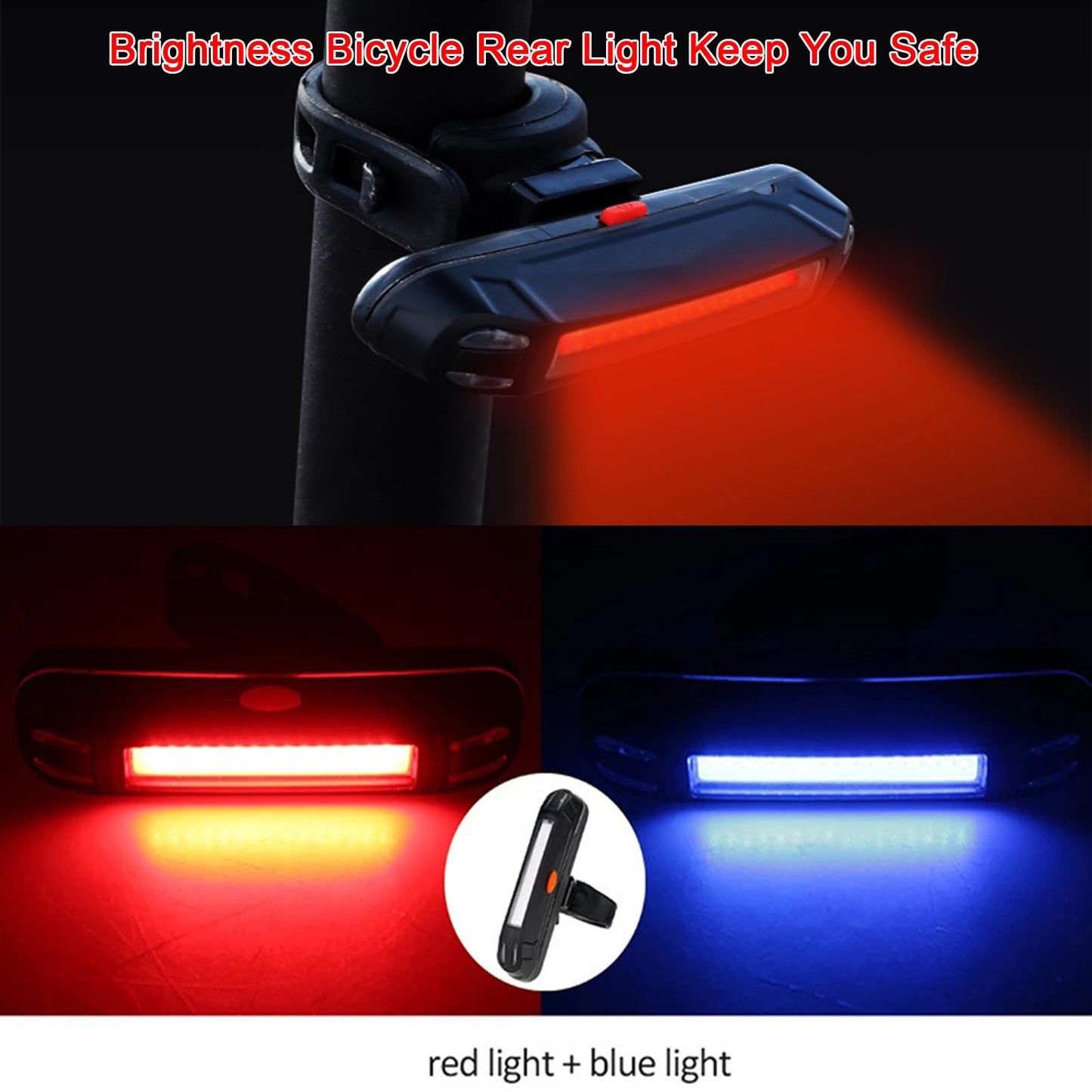 YUERWOVER Bike Tail Light Ultra Bright Bicycle Rear Light 2 Pack USB Rechargeable LED Safety Lamp Cycling Night Riding Essential Warning Flasher Waterproof 5 Modes Road Reflector(Red+Blue)