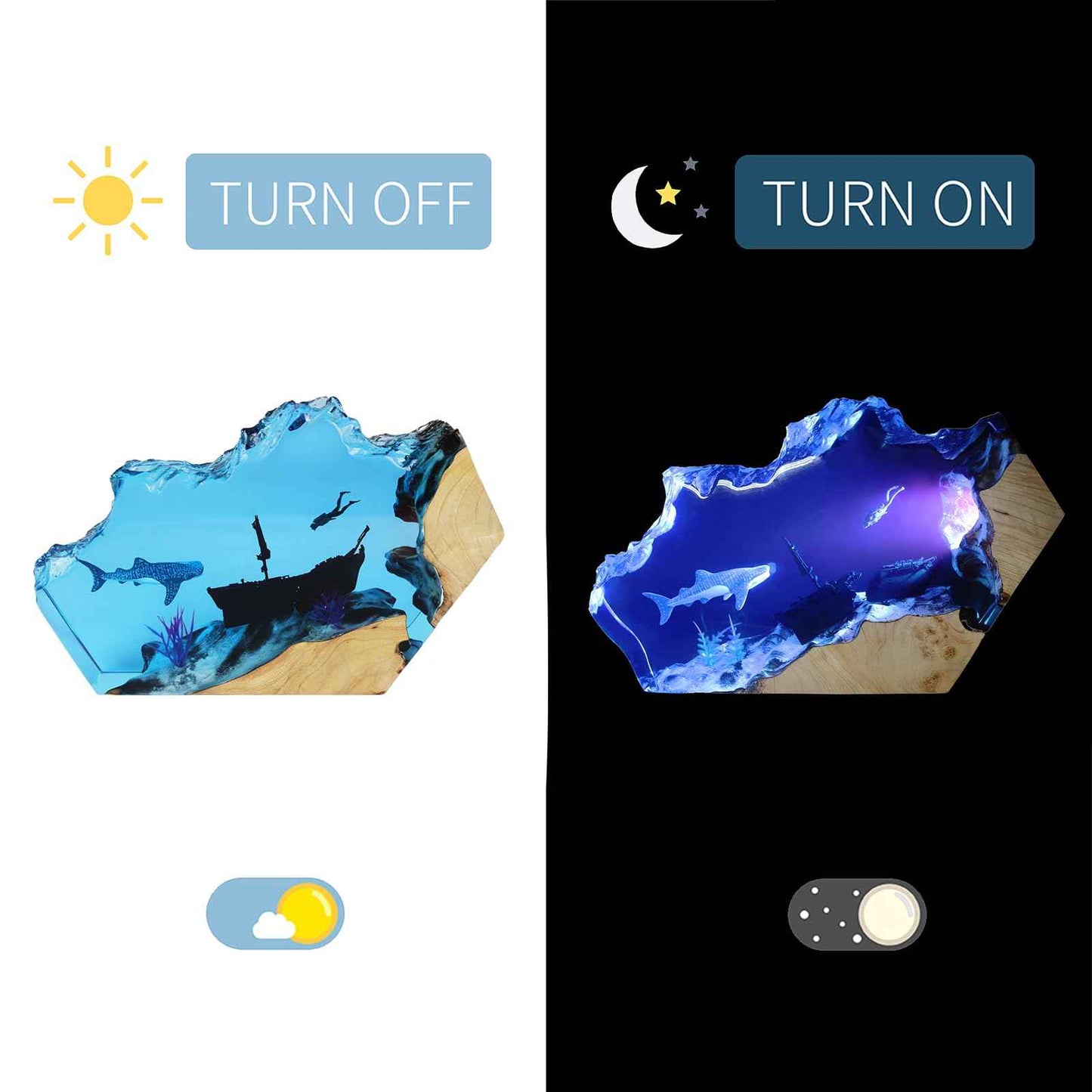 eletriace Epoxy Resin Lamp, Ocean Night Light,Artistry Home Decor Bedside Nightlight, Unique Resin Lighting, Nightstand Decorations for Bedroom, Suitable for Holidays(Sunken Boat)