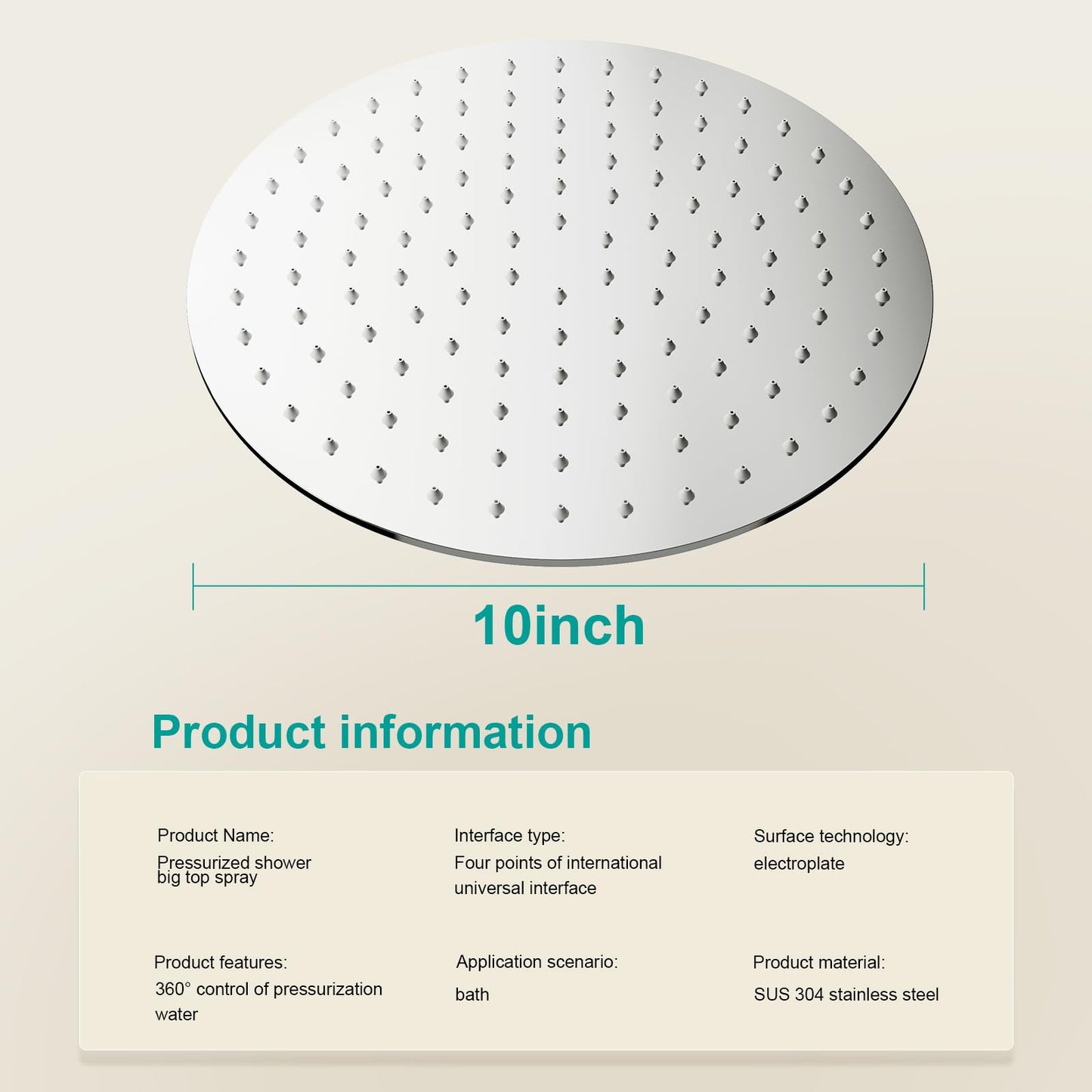 AULEEND All Metal Rain Shower Head - Heavy Duty Stainless Steel, Easy Install, High Water Flow, Ultra-Thin Modern Design for Bathroom (Chrome, 10)