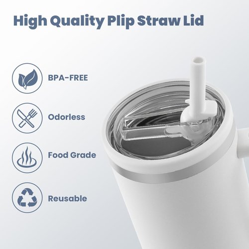 Pmiuccd 2 Pack Stanley Lid Replacement 40 oz, for Stanley H2.0 Quencher Cup Accessories, Dust-Proof Straw Cover for Stanley Cups, Spill-Proof Design, Stanley Cup Accessories(White & White)