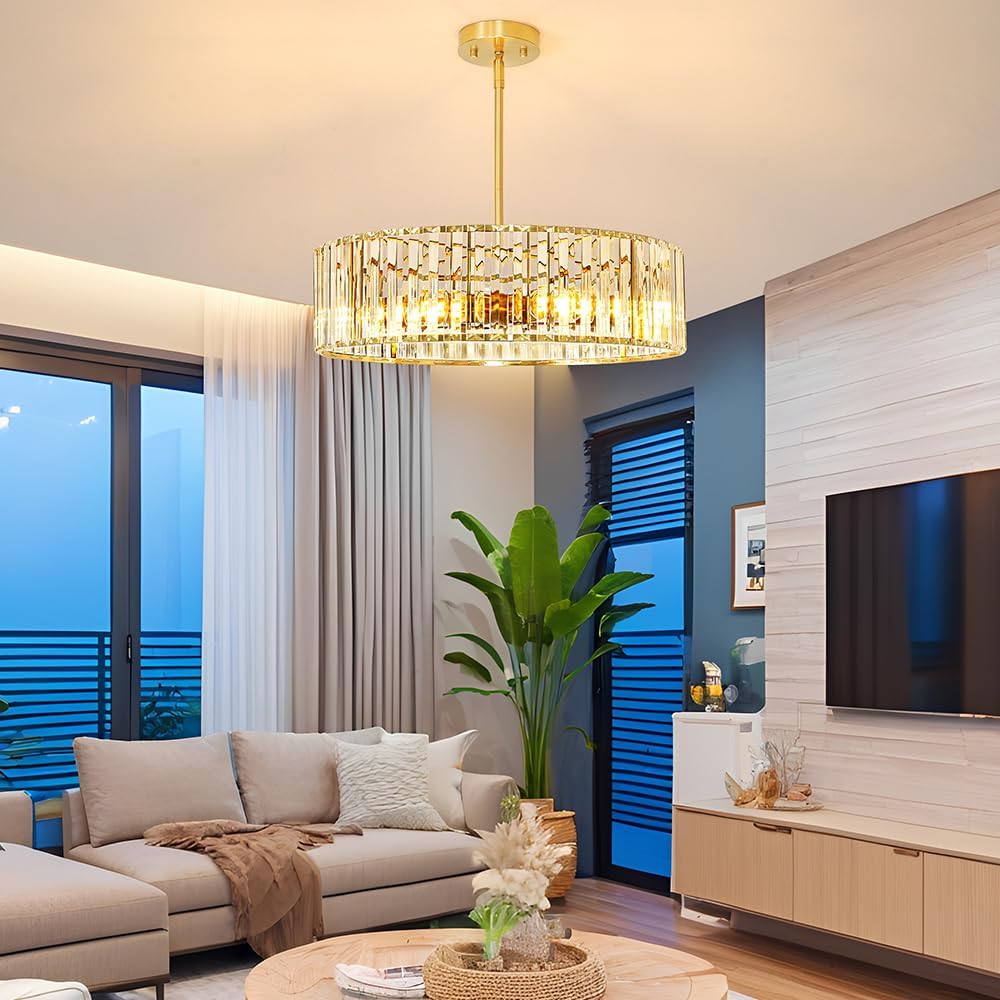 Modern Gold Crystal Ceiling Light Fixture - 11-Inch Semi Flush Mount Chandelier for Kitchen & Entryway