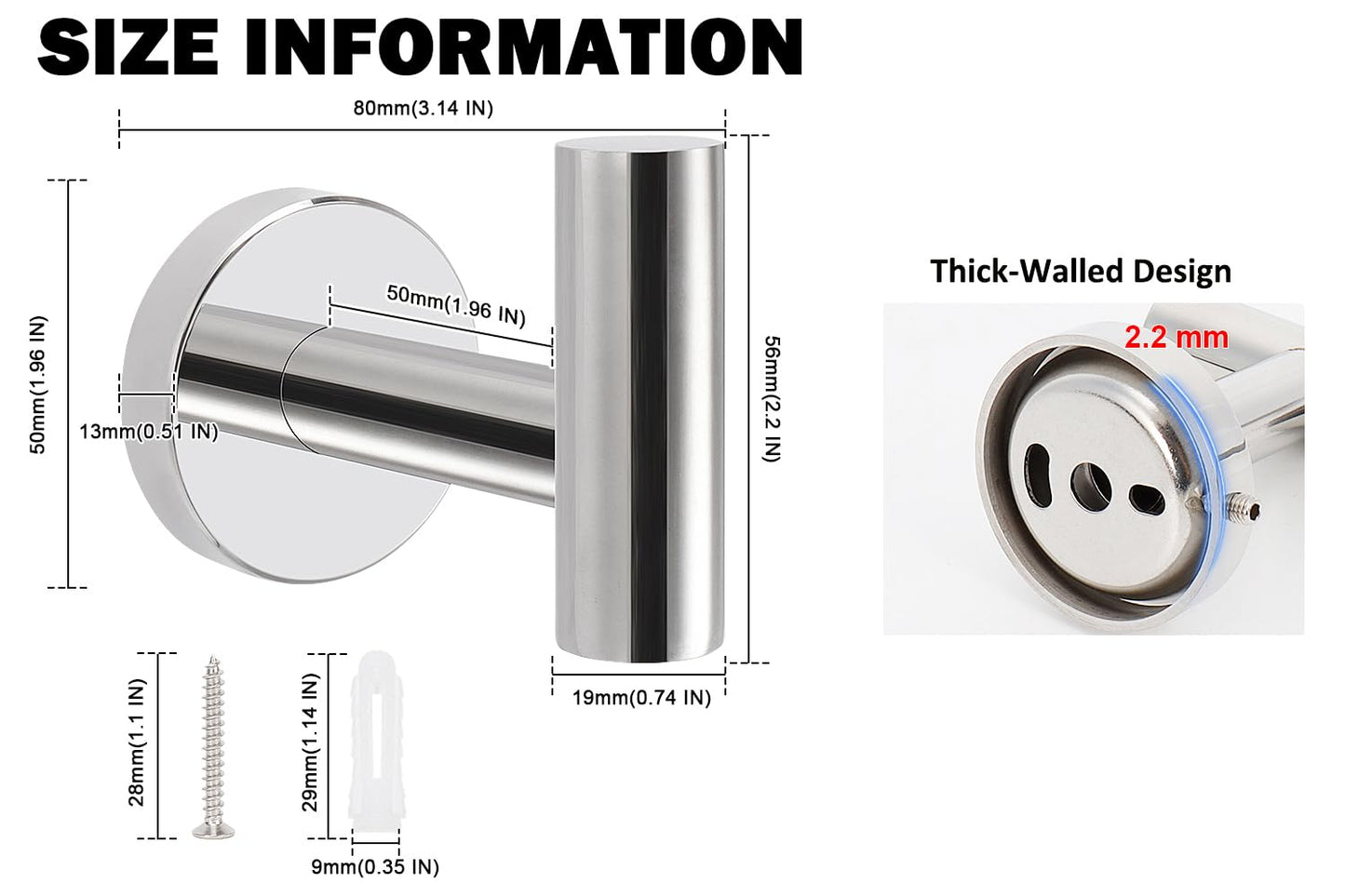 Livabber Bathroom Towel Hooks, 304 Stainless Steel Robe Shower Hooks Wall Mounted, Heavy Duty Towel Hangers for Bathroom Kitchen Bedroom (4 Pack, Chrome)