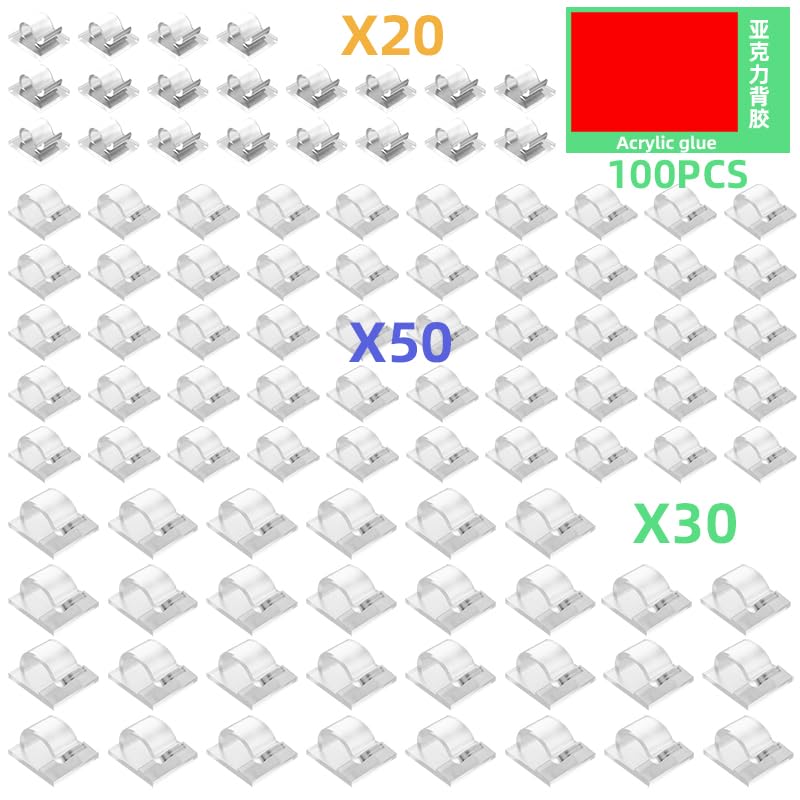 ITUGOU 100 PCS Cable Clips Cord Organizer (Small, Medium,Large),Wire Holder for Cable Management, Outdoor Light Clips Light Hooks for LED String,Car Dash Cam, Extension Cord (Clear)