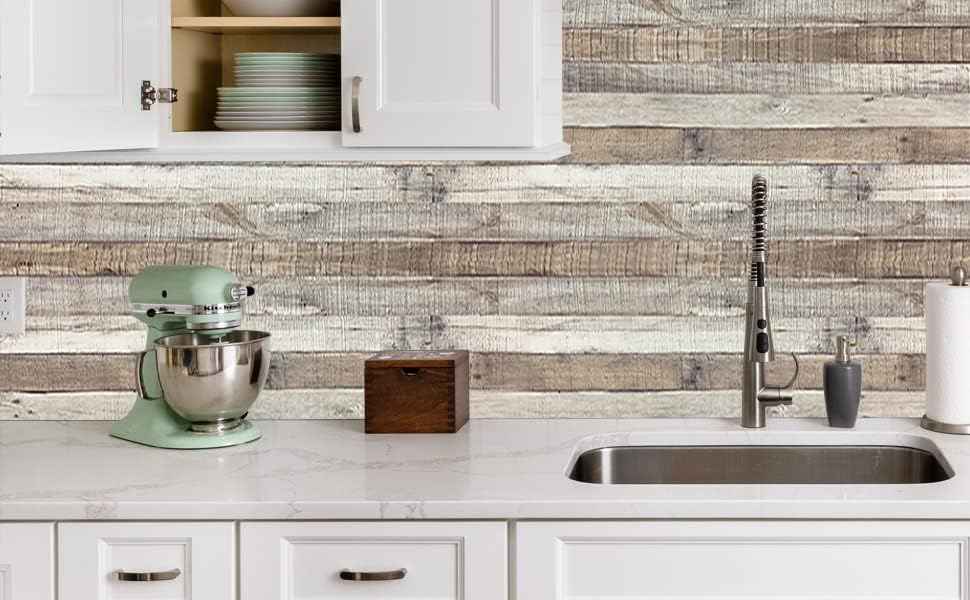 Natural Grey Wood Contact Paper - 17.3" Peel and Stick Wallpaper for Home Decor