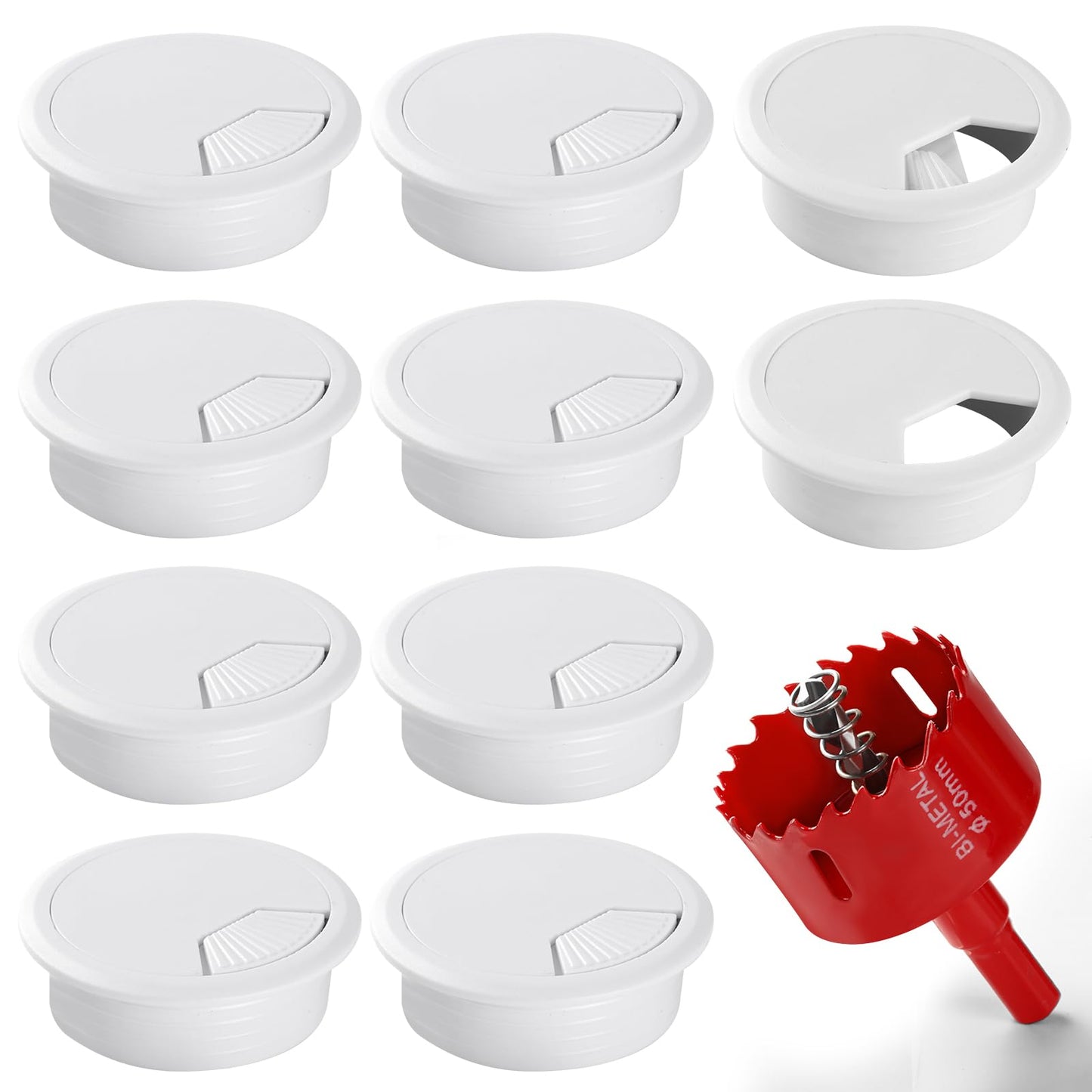 Desk Grommet 2 Inch (50 mm) 10 Pieces, Desk Hole Cover for Cables White, ABS Plastic Grommet Hole Cover with Hole Saw for Wires Cables Through The Countertop by XIOGZAXI
