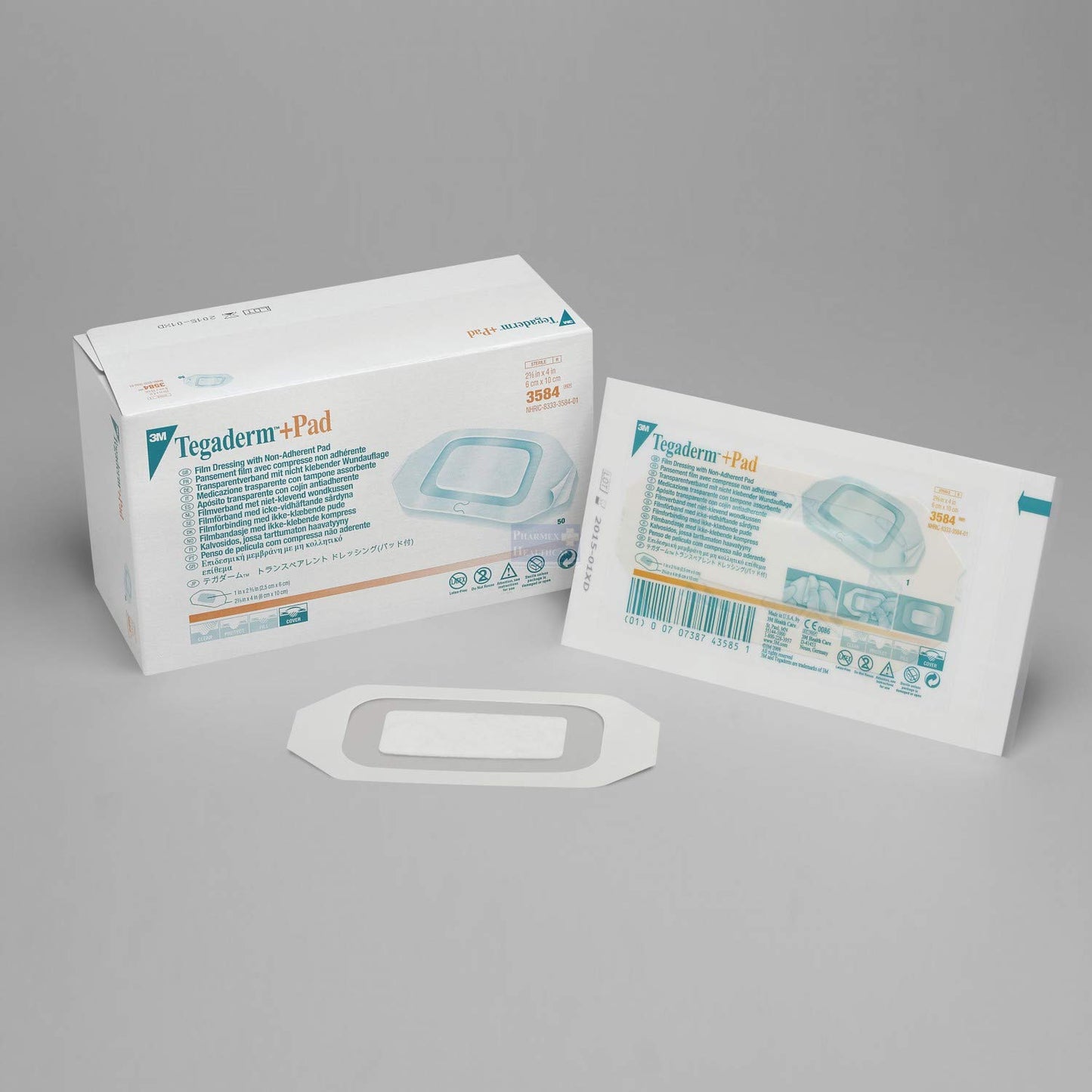 3M Tegaderm Pad Film Dressing with Non-Adherent Pad, 2-3/8" x 4", Box of 50