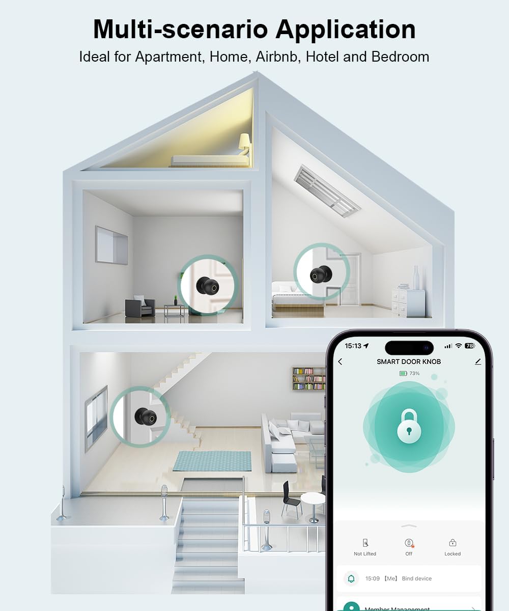Smart Fingerprint Door Lock - Biometric Keyless Entry Knob with App Control for Home, Office & Garage