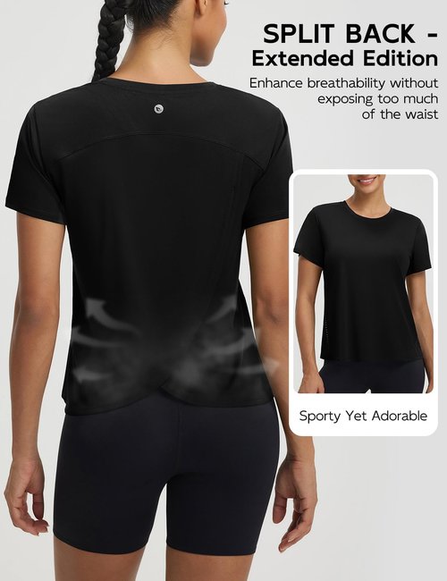 baleaf Women's Short Sleeve Workout Shirts Athletic Tops Sun Protection Breathable T-Shirts Quick Dry Gym Running Tennis Black M