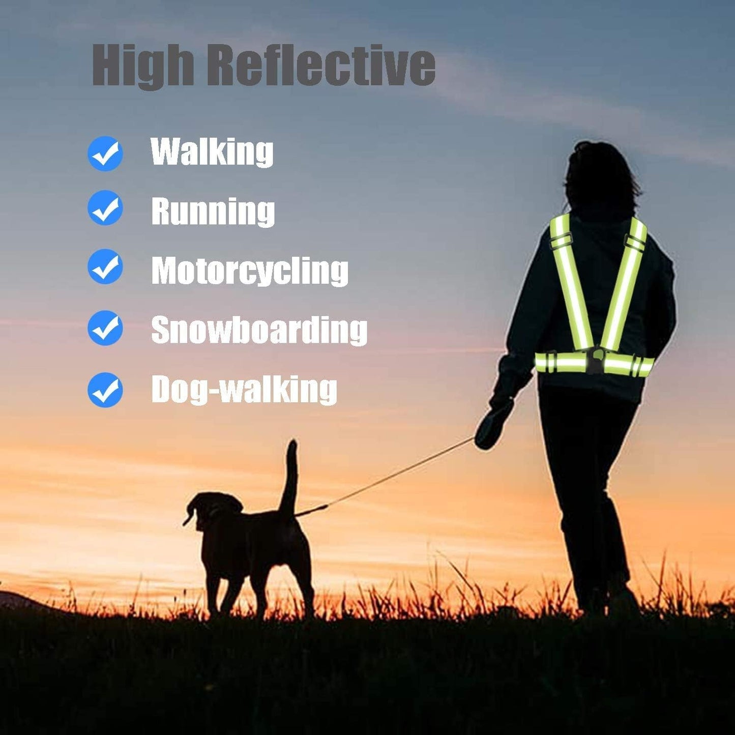 Skiennix Reflective Running Vest - Adjustable Safety Gear with High Visibility Straps | 3-Pack