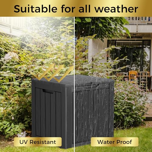 TARKARI 35 Gallon Lockable Resin Deck Box, Waterproof & UV-Resistant Outdoor Storage Box for Outdoor Cushion Storage, Garden Tools & Pool Accessories Storage, Black