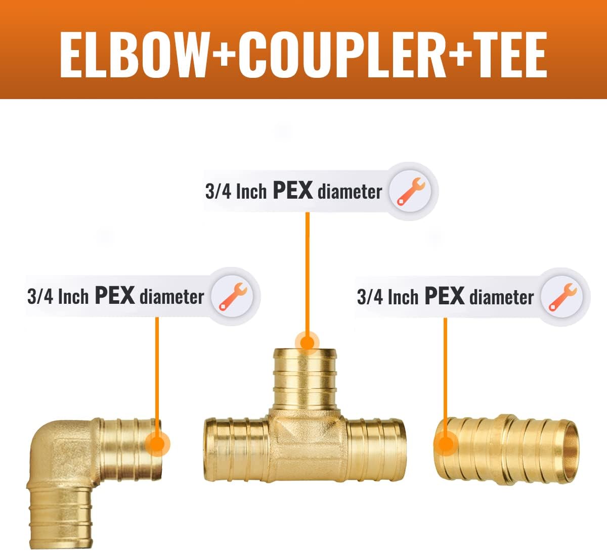 36-Pack 3/4" PEX Fittings Set - Lead-Free Brass Elbow, Tee & Coupling Assortment, NSF Certified