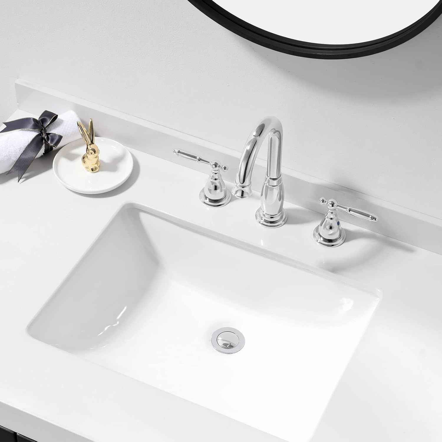 Oil Rubbed Bronze Widespread Bathroom Faucet Set with Valve & Drain - Phiestina WF017-4-ORB