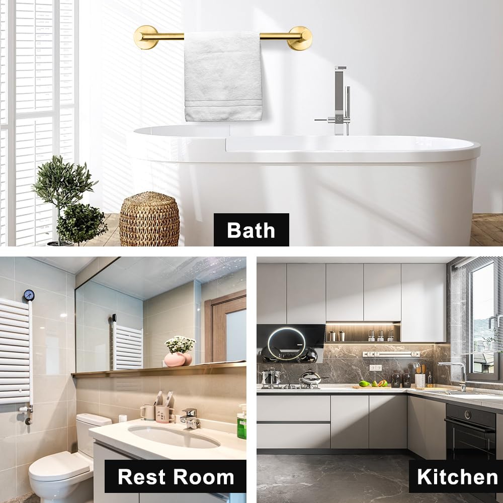 MGahyi Towel Racks for Bathroom-Adjustable Towel Holder(13.18inch-24inch) Sturdy and Rustproof Towel Bar Wall Mounted, Single Towel Bar Rod for Bathroom Accessories (Gold, 1Pack-Towel Bar)