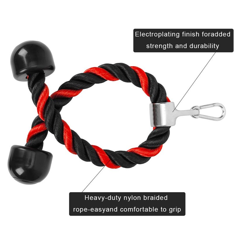 Universal Tricep Rope Pull Down - 28 Inch Heavy Duty Nylon Rope, Easy to Grip & Non Slip Cable Attachment, Ideal for Professional Gyms Too(Black Red)