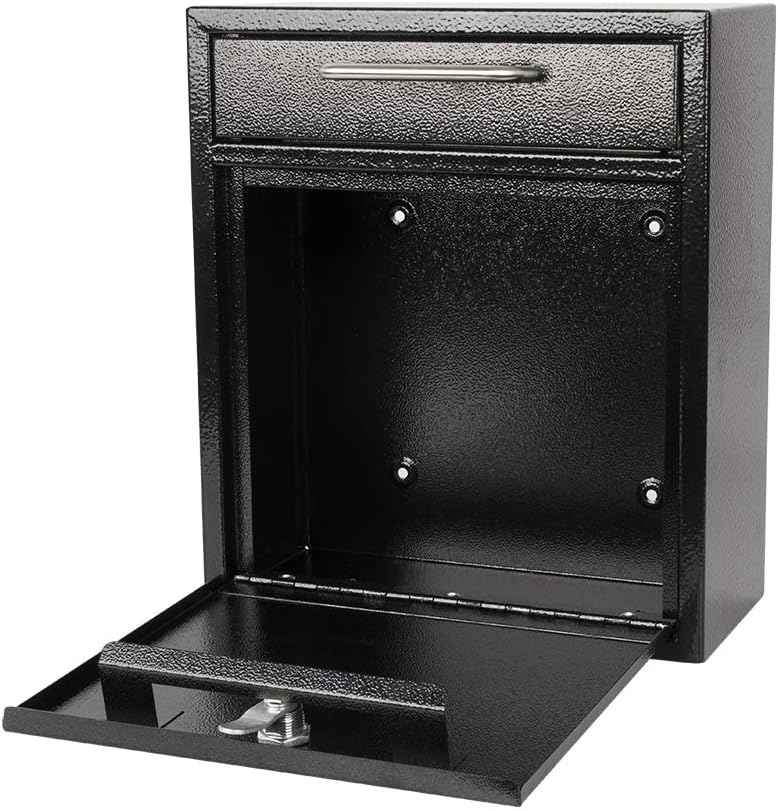Secure Wall-Mount Mailbox with Lock | KYODOLED Large Steel Drop Box, Black, 16.2H x 11.22L x 4.72W