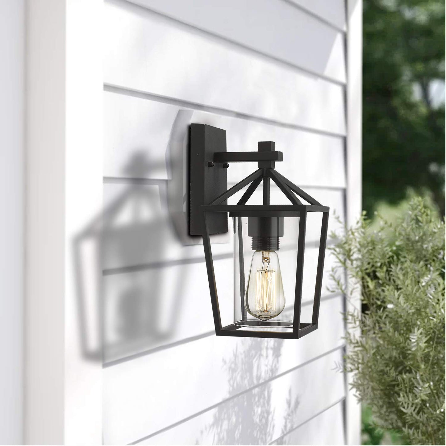 Emliviar Outdoor Wall Lights 2 Pack, Exterior Wall Mounted Light Fixtures, Black Finish with Clear Glass, 20065B3-2PK