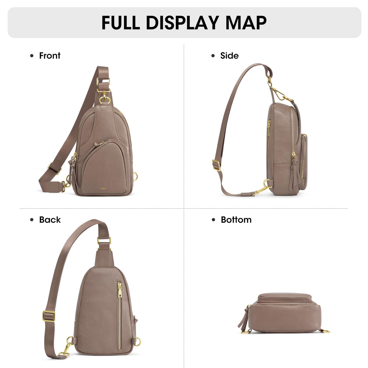 Kattee Sling Bag for Women, Leather Fanny Packs Crossbody Purse, Small Chest Bag with RFID Blocking, Khaki
