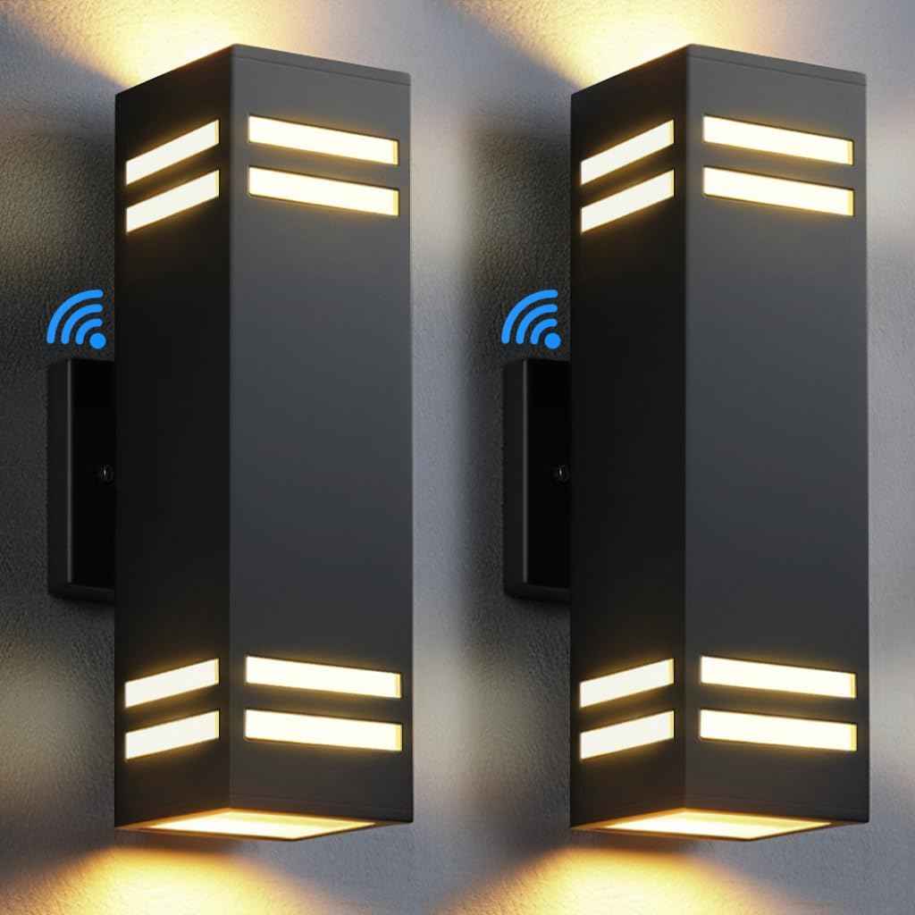 Modern Outdoor Wall Lights - Dusk to Dawn Square Matte Black Sconce with Bulbs, Aluminum Anti-Rust Up & Down Lighting for Porch & Garage
