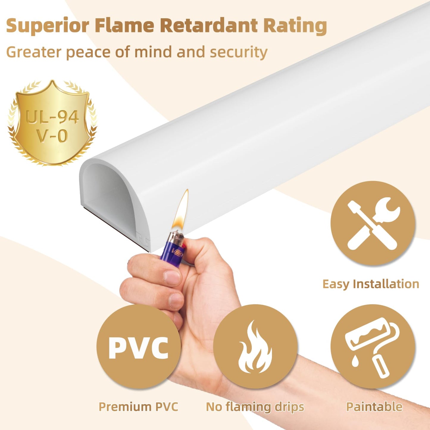 39" Side Open One Cord Hider (<1/4") for Wall Mounted Tv,Extension Cable Cover to Hide Conceal Cords Along Wall,Wire Raceway Management Cable Concealer Channel,Electric Cord Organizer Wiremold,White