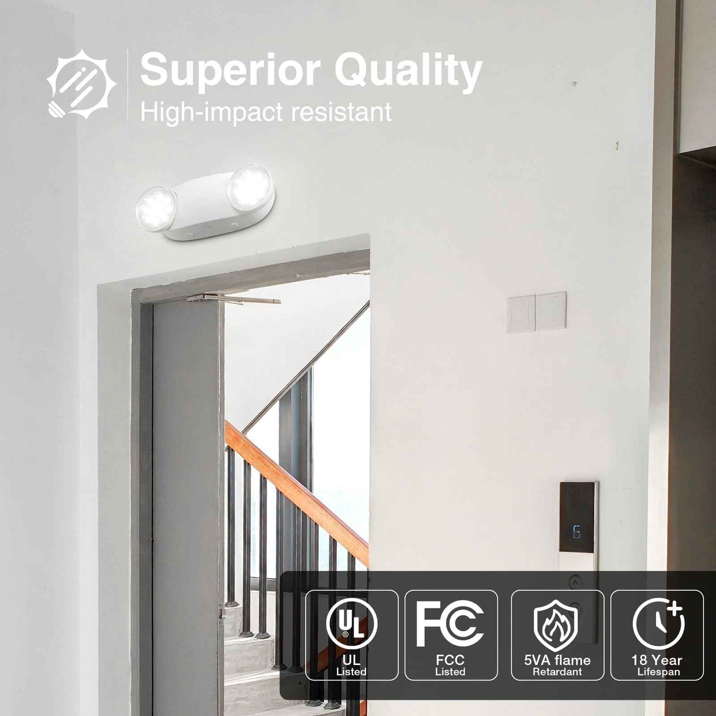 FREELICHT 4 Pack Emergency Lights for Business, with Battery Backup,Hard Wired, UL 924 Certified,AC 120/277V,Two Head Adjustable LED Emergency Lighting