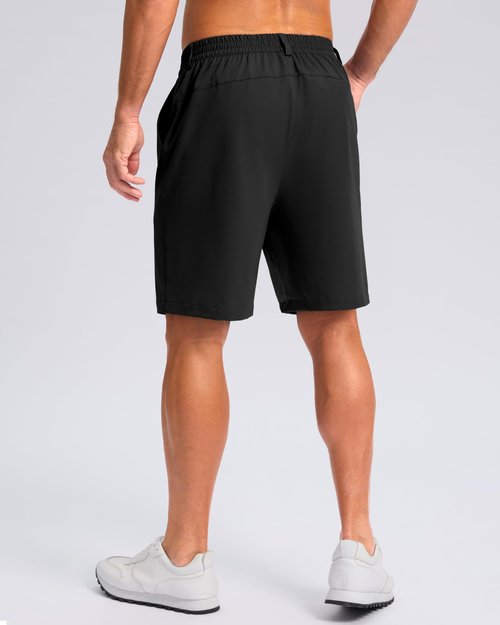 Pudolla Men's Casual Shorts 9" Lightweight Golf Shorts with 3 Pockets Stretch Quick Dry Comfy Work Shorts(Black 9_L