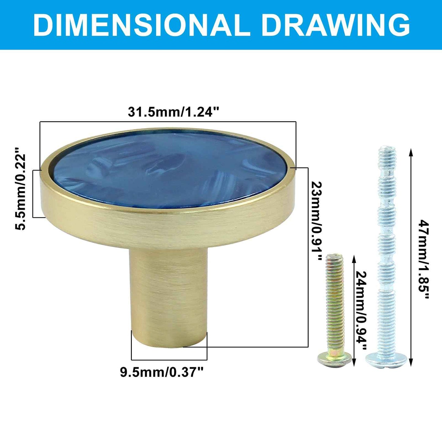 Bonsicoky 12 Pcs Gold Knobs for Dresser Drawers, Round Dresser Cabinet Knobs Pulls for Kitchen Cabinet Cupboard Door Furniture Decorative, Navy Blue