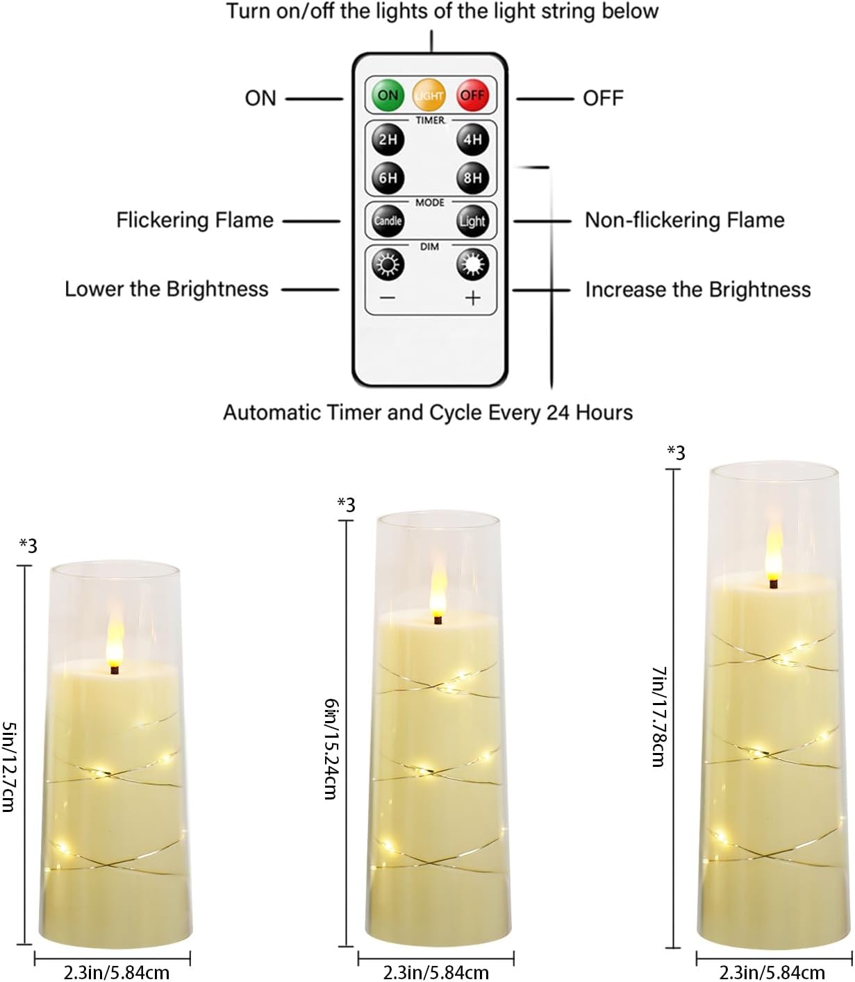 Flameless LED Pillar Candles Set - 9 Pcs White with Remote & Star String for Home Decor