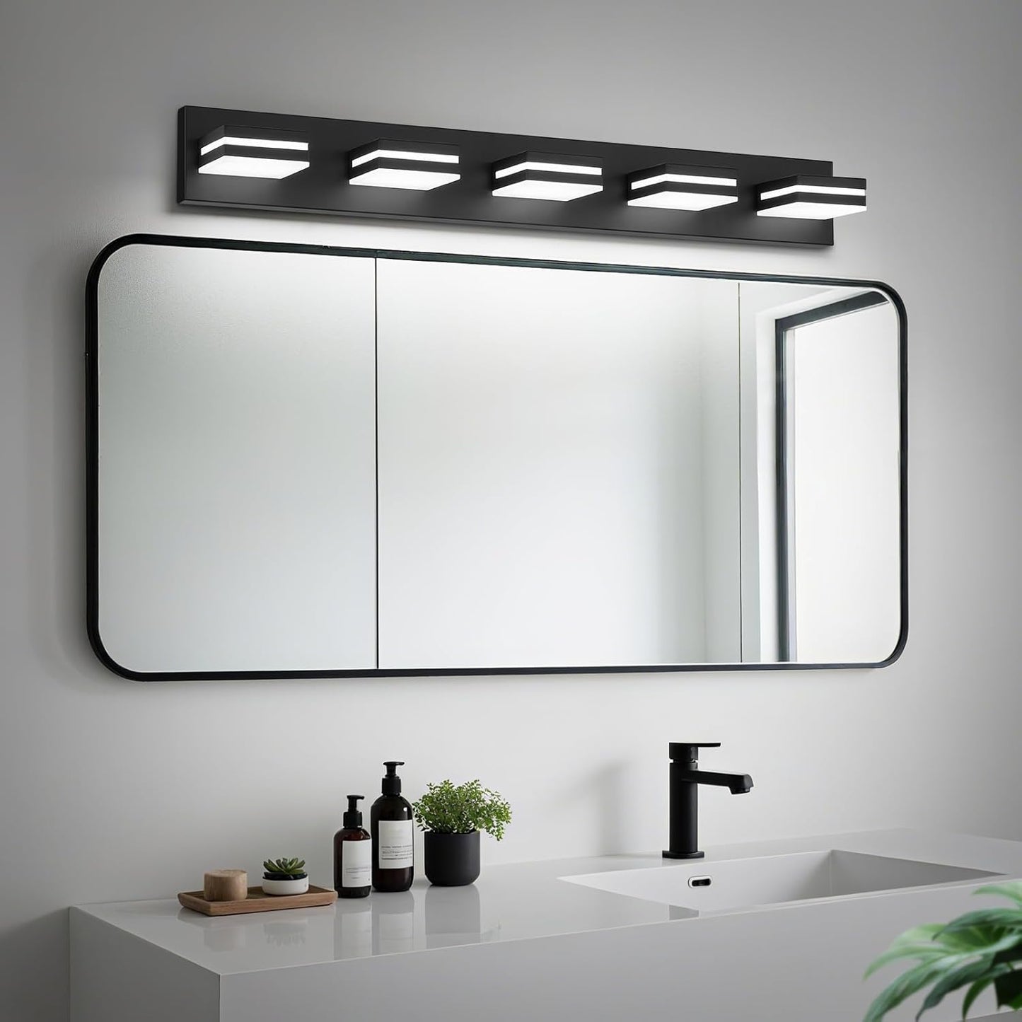 3-Light Modern LED Bathroom Vanity Light Fixture - Black Metal & Acrylic, 16-inch Over Mirror Lighting