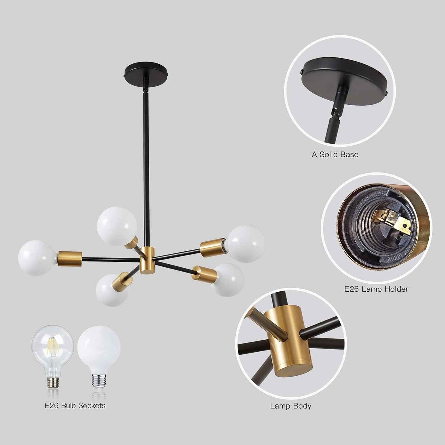 8-Light Gold Sputnik Chandelier - Modern Adjustable Ceiling Light for Dining Room, Kitchen & Foyer