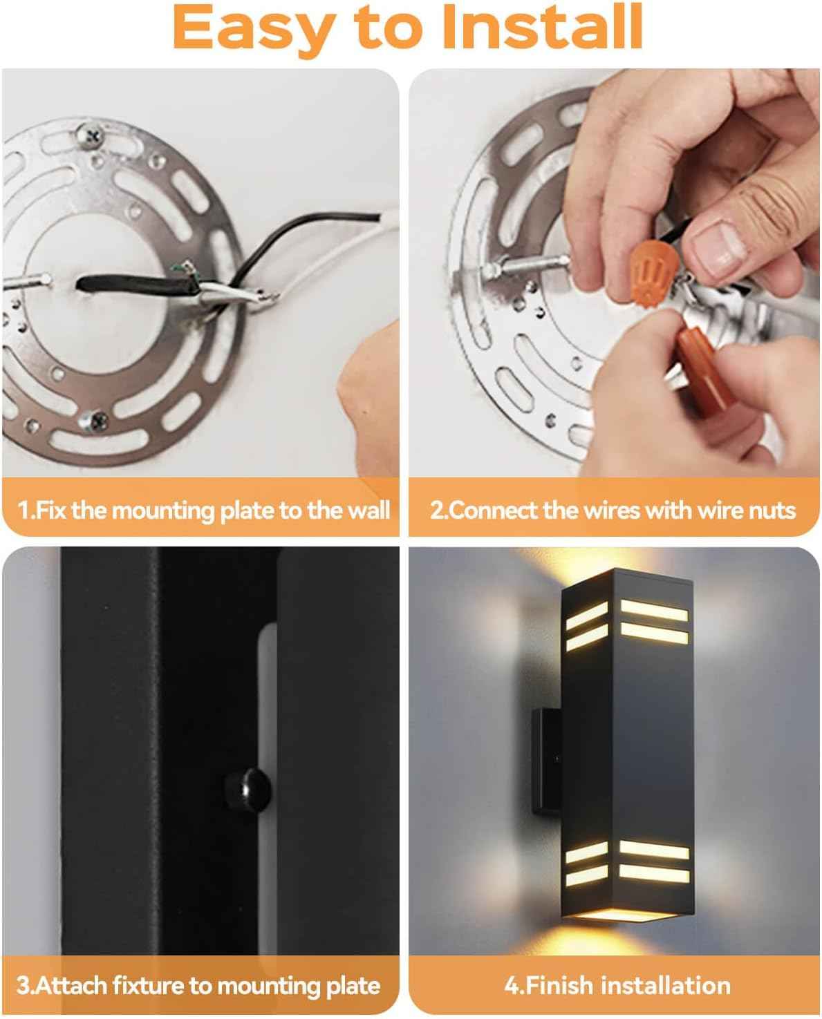 Modern Outdoor Wall Lights - Dusk to Dawn Square Matte Black Sconce with Bulbs, Aluminum Anti-Rust Up & Down Lighting for Porch & Garage