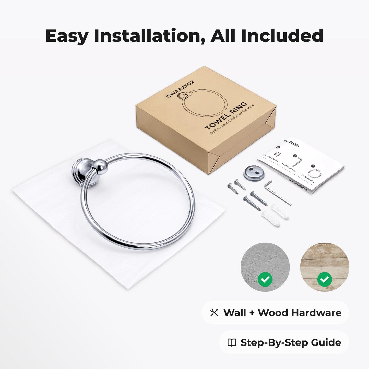 Hand Towel Ring for Bathroom – Chrome Round Towel Holder, Wall Mounted Rack, Sleek Hanger for Bath, Kitchen, RV, Decor