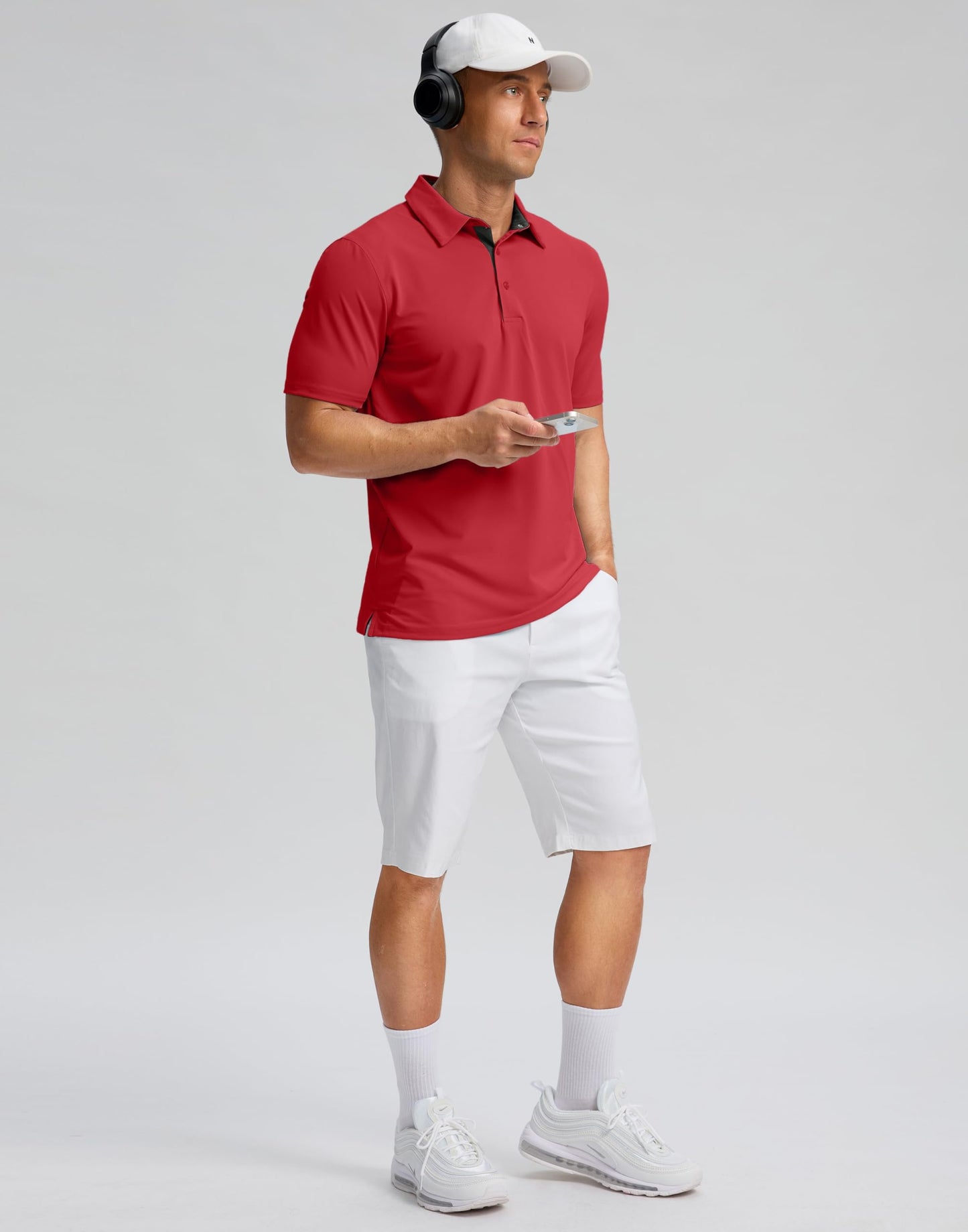 Men's Golf Shirts Dry Fit Moisture Wicking Performance Short Sleeve Collared Polo Shirts for Casual Tennis Bussiness (Dark Red, XXXL)