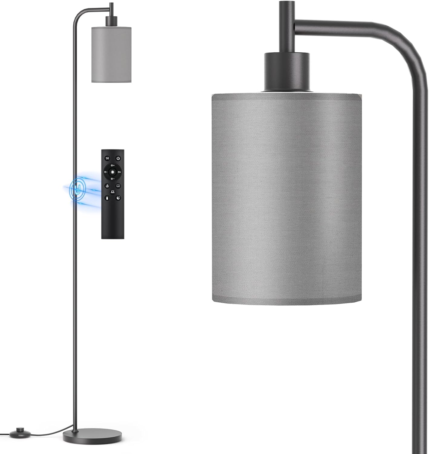 Dimmable Floor Lamp with Linen Shade & Remote Control - Modern 9W LED Standing Lamp for Living Room, Bedroom, Office
