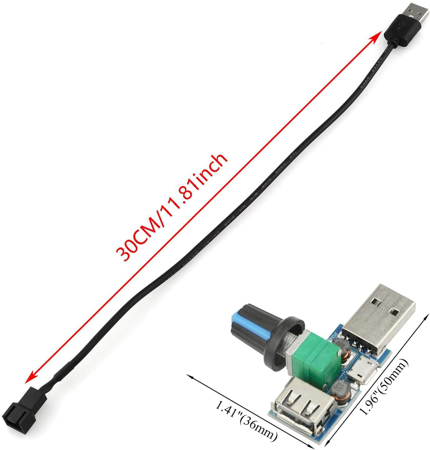 Gebildet 3pcs USB to 3pin/4pin PWM 5V USB Sleeve Fan Power Adapter Cable with USB Fan Governor Speed Control Knob ON/Off Switch