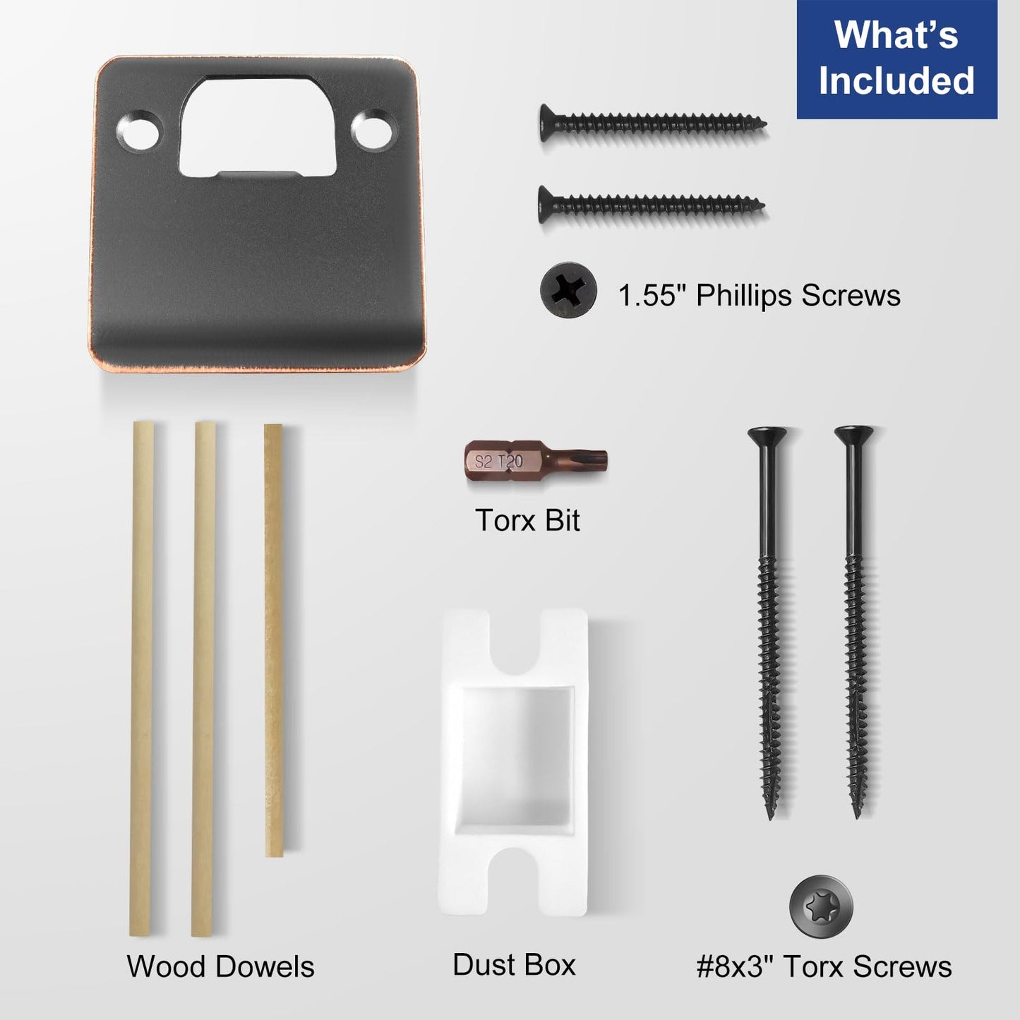 MOSECYOU Extended Lip Strike Plate 2-1/4" x 2-1/4", Heavy Duty Version with Reinforced Torx/Star Screws & Bit, Door Latch Extender Striker, Exterior/Interior Restorer Kit (Oil Rubbed Bronze, 1 Pack)