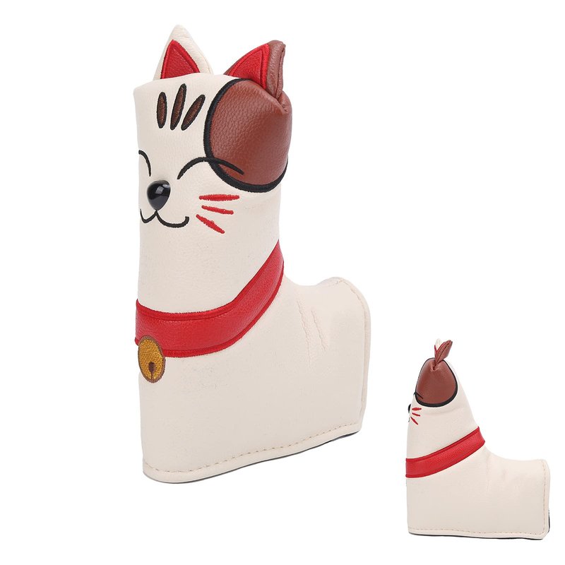 Putter Cover, Cute Lucky Cat Design Magnetic Closure, Blade Putter Cover L Type PU Leather Plush for Golfers Gifts Practice Travel
