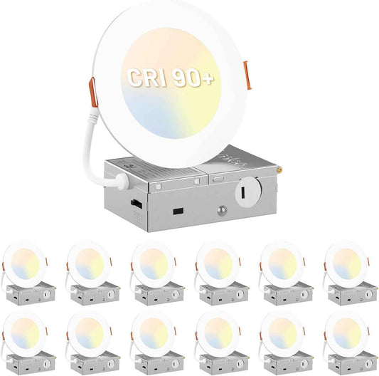 Ultra-Thin 6-Pack 6-Inch LED Recessed Ceiling Lights - Dimmable 5CCT 1100LM Wafer Downlights