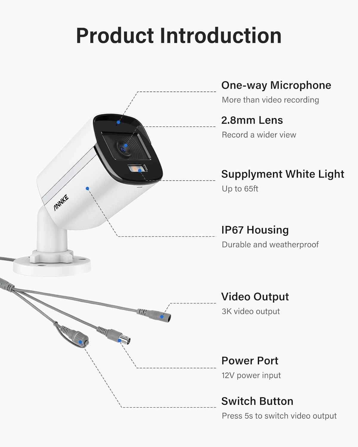 ANNKE 3K Security Bullet Camera with Full Color Night Vision & Built-in Mic - IP67 Weatherproof CCTV Camera