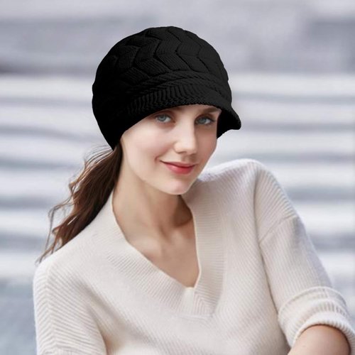 Loritta Womens Winter Beanie Hats Thick Warm Knitted Chunky Soft Slouchy Cap with Visor Brim,Khaki