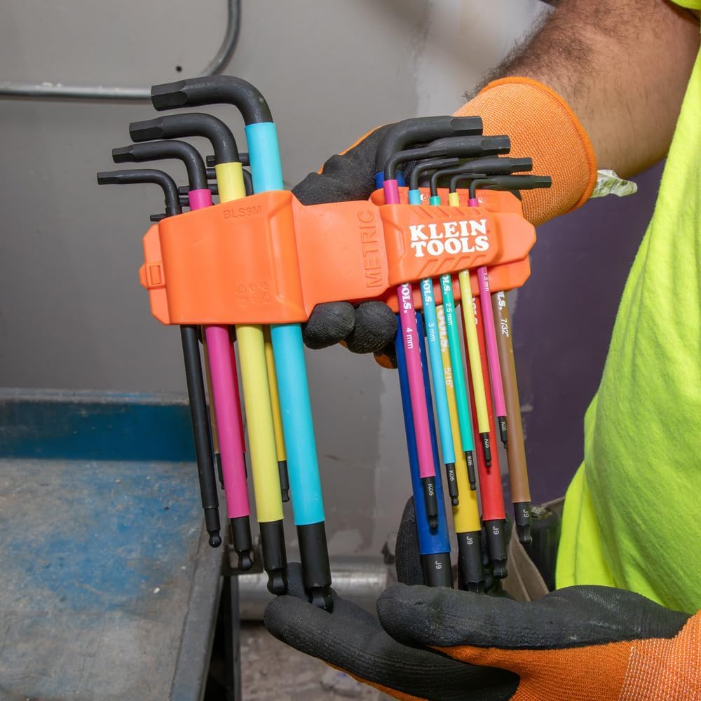 Klein Tools 18-Piece Hex Key Wrench Set - Color Coded, SAE & Metric, Long Arm & Ball End