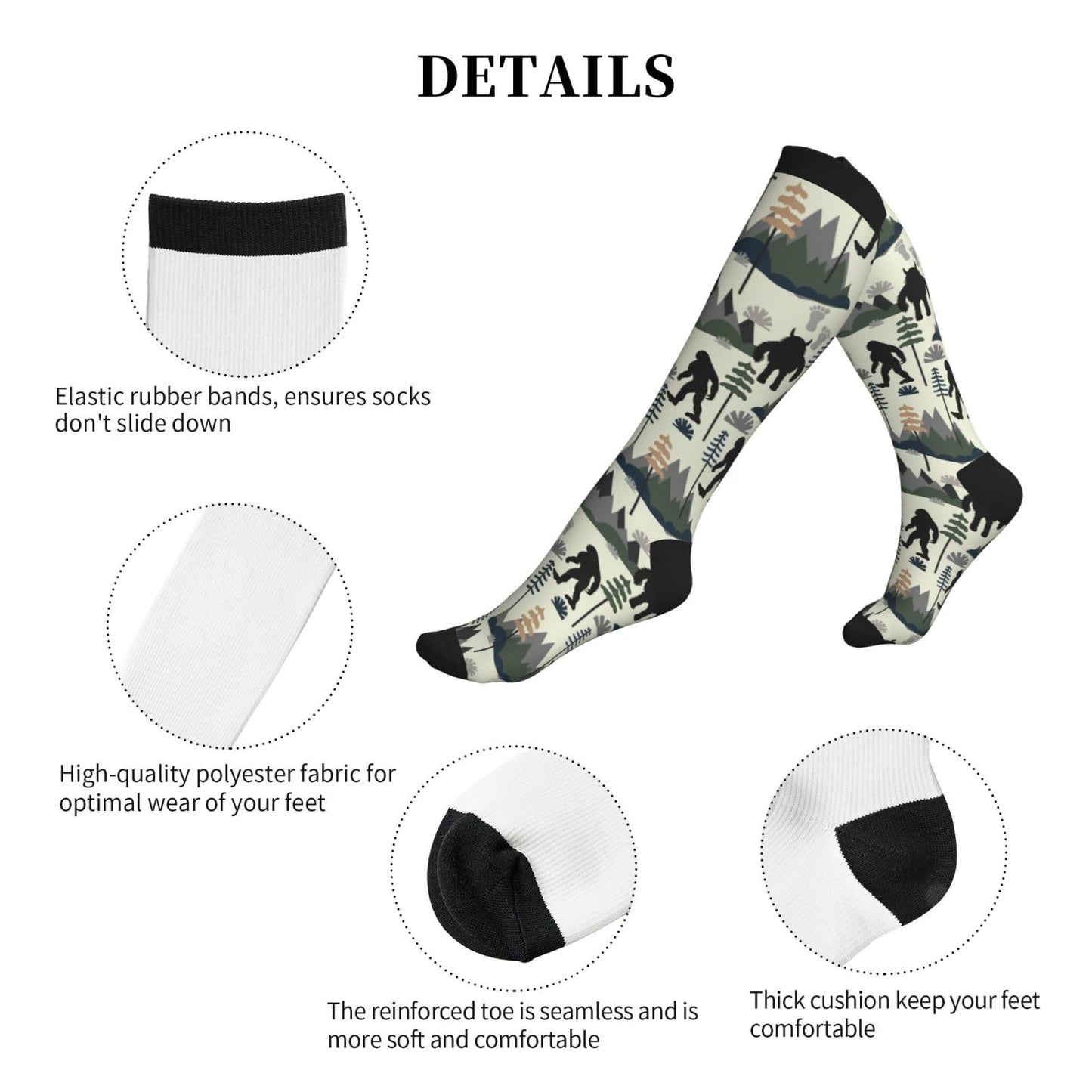 Bshuey Big Sasquatch Foots Compression Socks For Women & Men Circulation 15-20 Mmhg Knee High Best Support For Travel Running Athletic