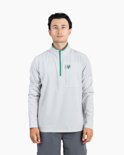 Varsity Pickle Men's Quarter Zip Pickleball Performance Pullover, Light Grey/Green (Medium)