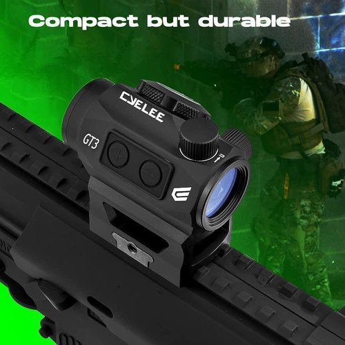 Cyelee GT3 Green Dot Sight for Rifles, Compact 1x20mm 3MOA Shake Awake Reflex Sight, Picatinny Gun Sight with Absolute Co Witness Riser