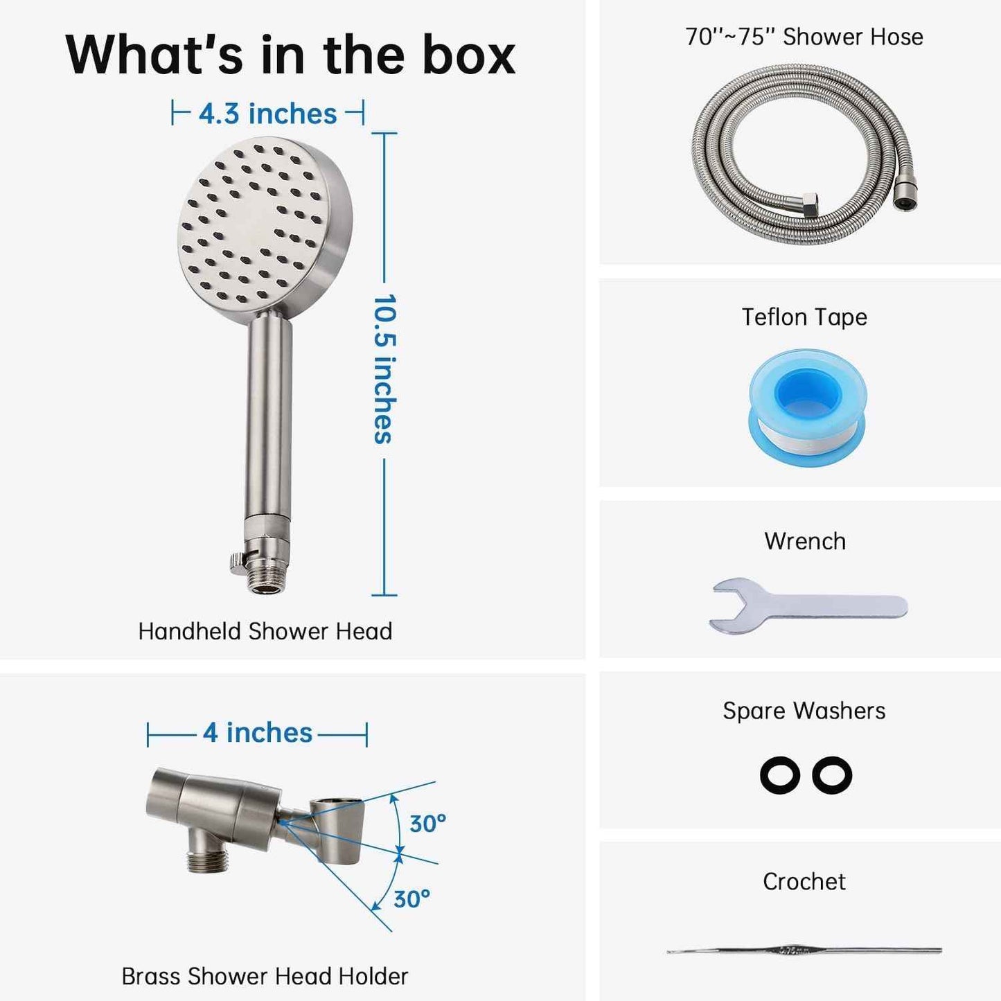 Brushed Nickel Handheld Shower Head with Extra Long Hose & Water-Saving Valve - Modern Design, 1 Setting, 10-Year Warranty